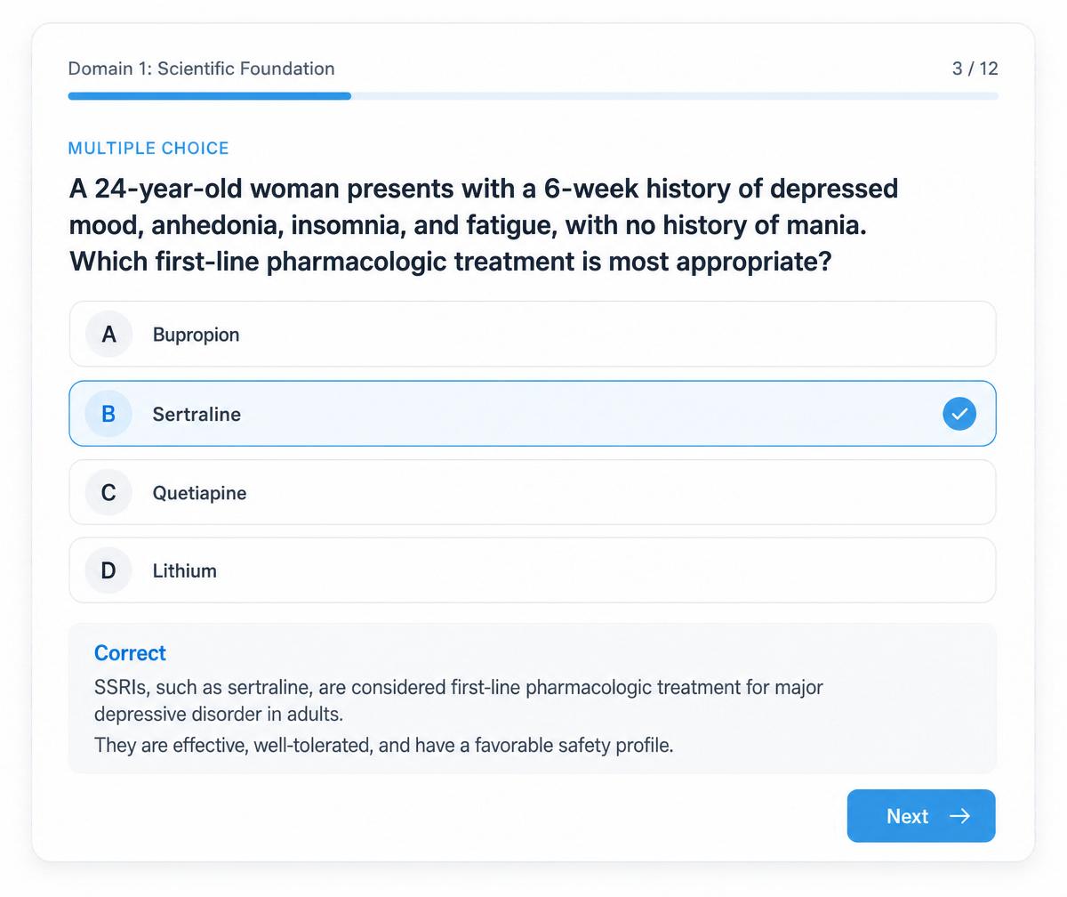 Q&A Bank — a practice question with rationale